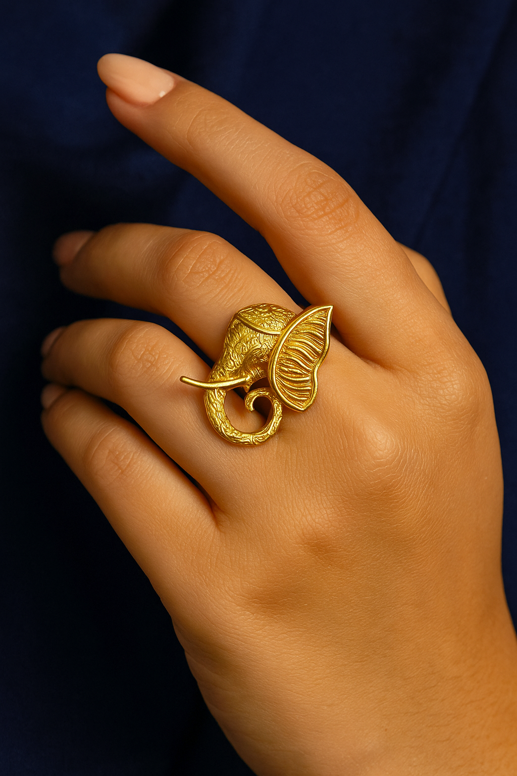 Antique Elephant Adjustable Ring – Gold Finish Temple Jewellery